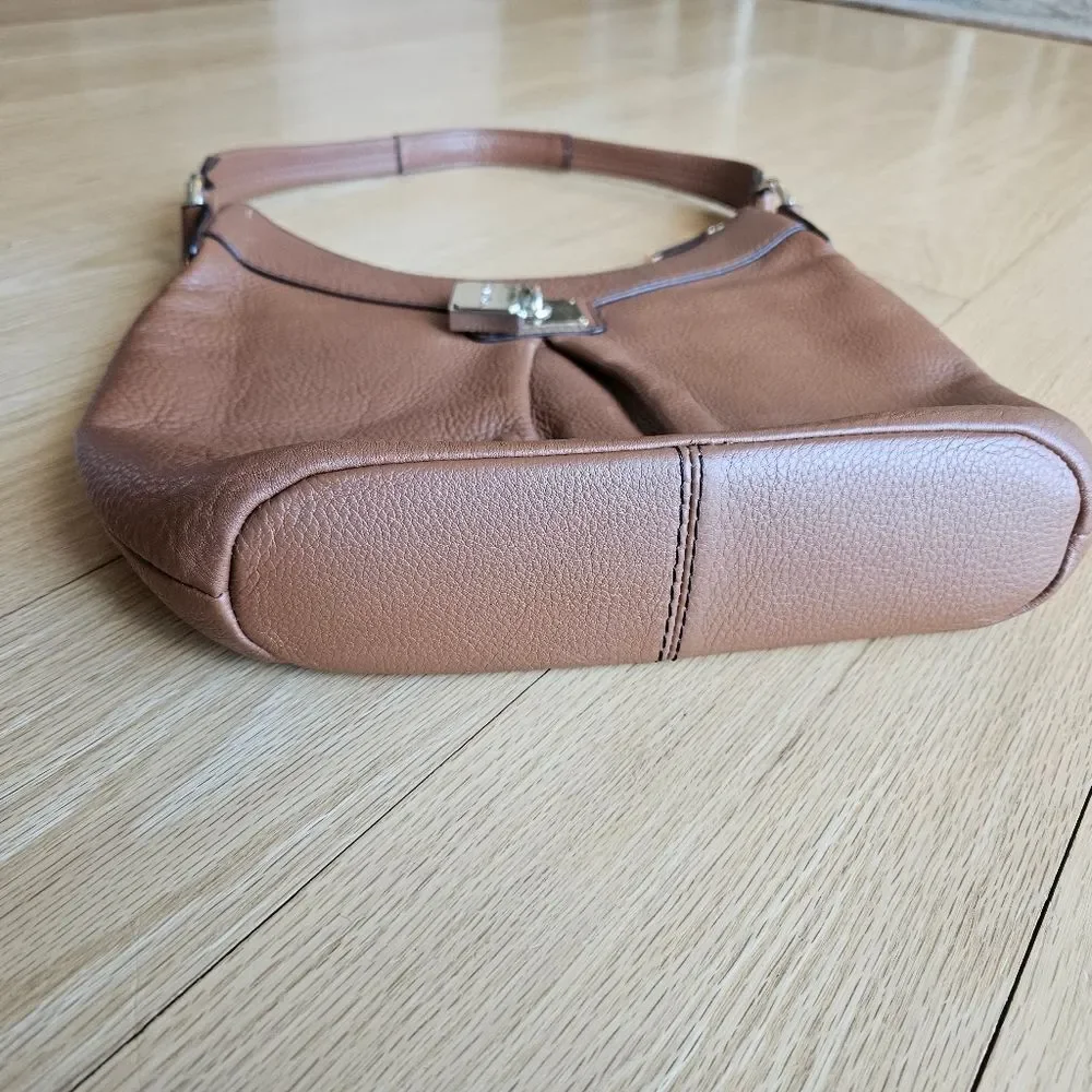 Calvin Klein‎ Brown Pebbled Leather Padlock Hobo Small Shoulder Tote Bag